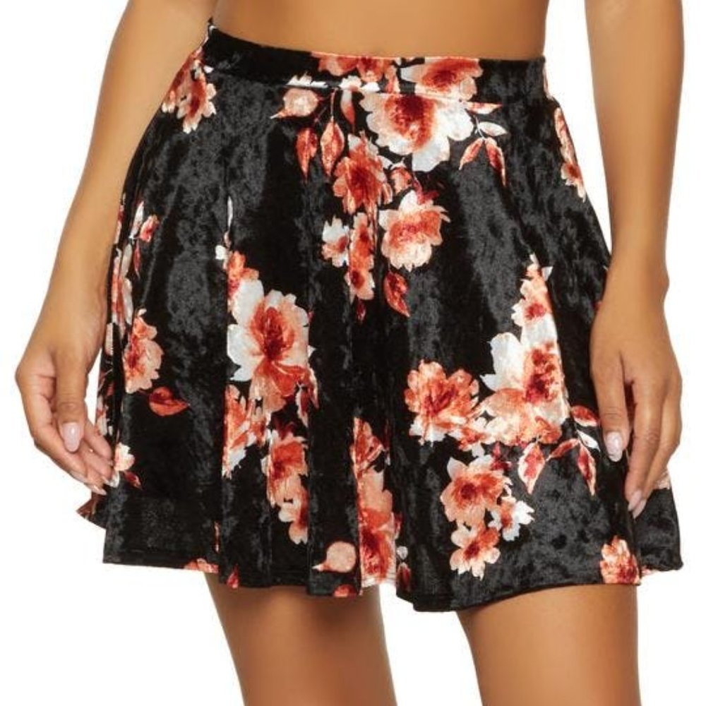 Floral Print Velvet Skirt